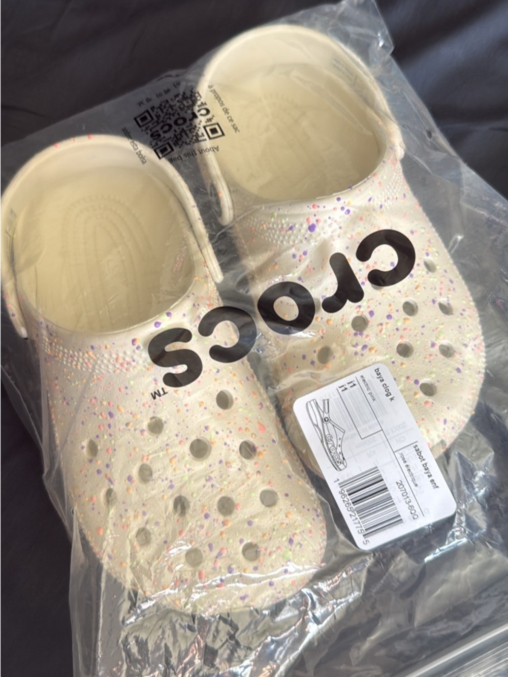CROCS Kids Classic Clog in Cream with Multi Color Glow in the dark